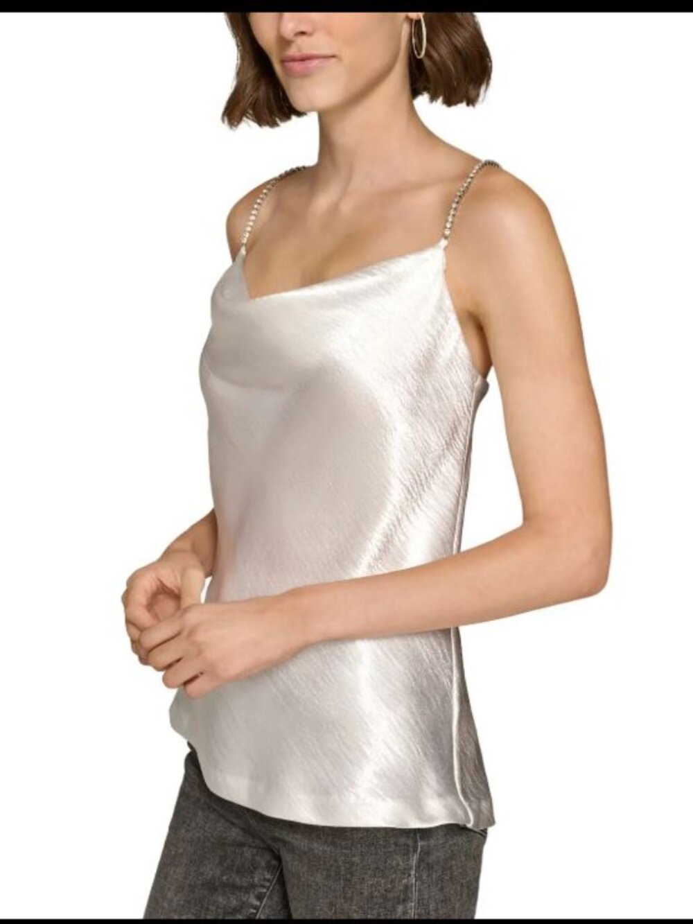 Karl Lagerfeld Silver or Soft White Metallic satin camisole Slip Top XL
